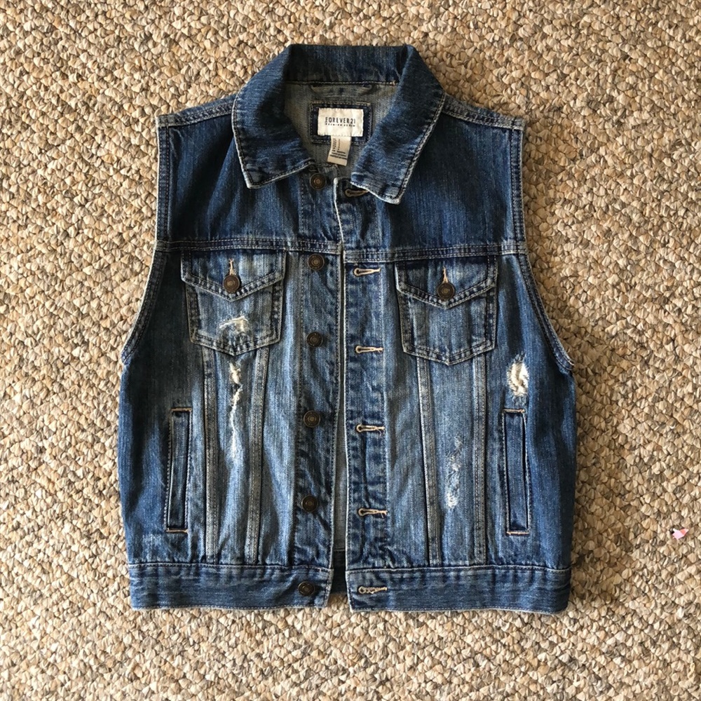 Forever 21 Distressed Jean Vest